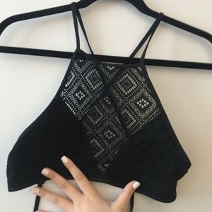 Black halter bikini top with lace